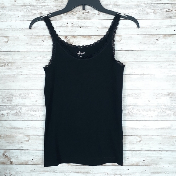 Style & Co. Tops - Style & Co Essential Tank PM Lace Edge Black 535